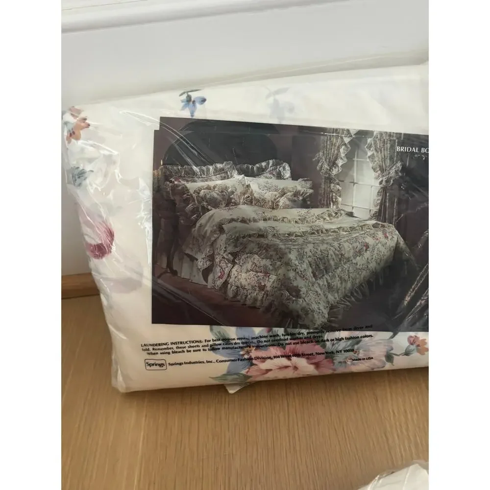 Vintage Springmaid Bridal Bouquet King Sheet Set NOS Floral Lace USA